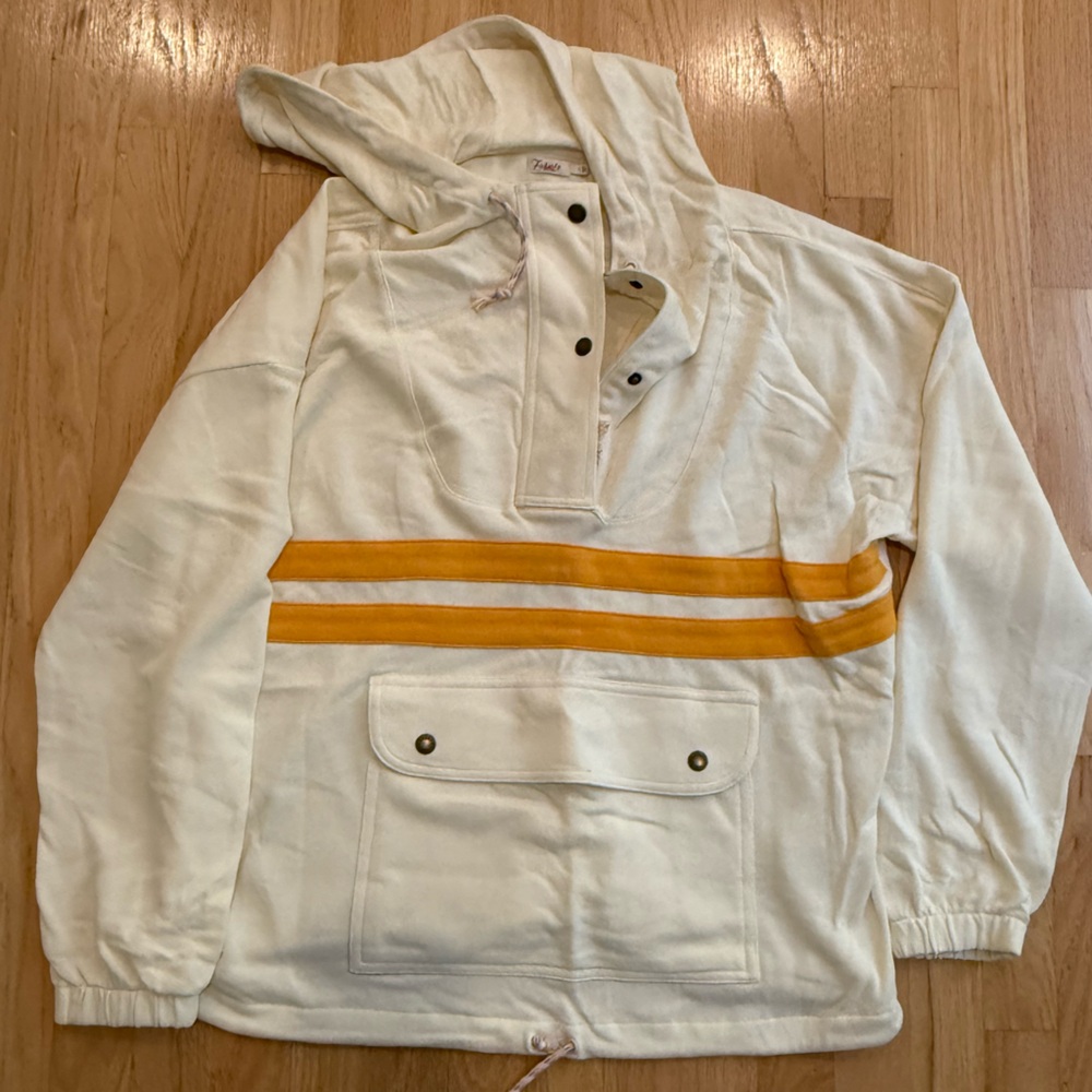 Faherty Sun Rise Sweatshirt Cream and Orange Striped Hoodie Size Large NWOT